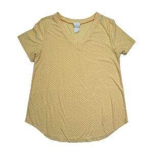 P & Rose Yellow Swiss Dot Top Size Medium Short Sleeve V Neck